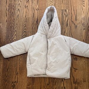 Zara Kids Hooded Puffer Coat - Light Beige/ pale pink